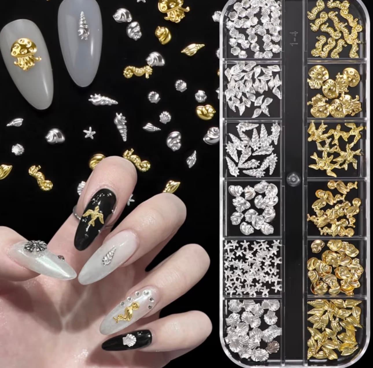 Kit de décorations 3D pour ongles doré et argenté