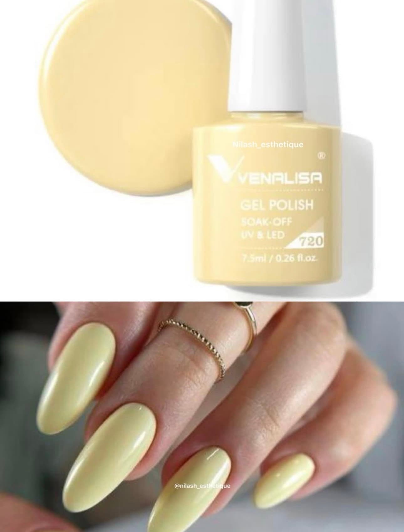 Vernis Gel Semi-Permanent Venalisa – Teinte 720 (Jaune Pastel / Beurre)